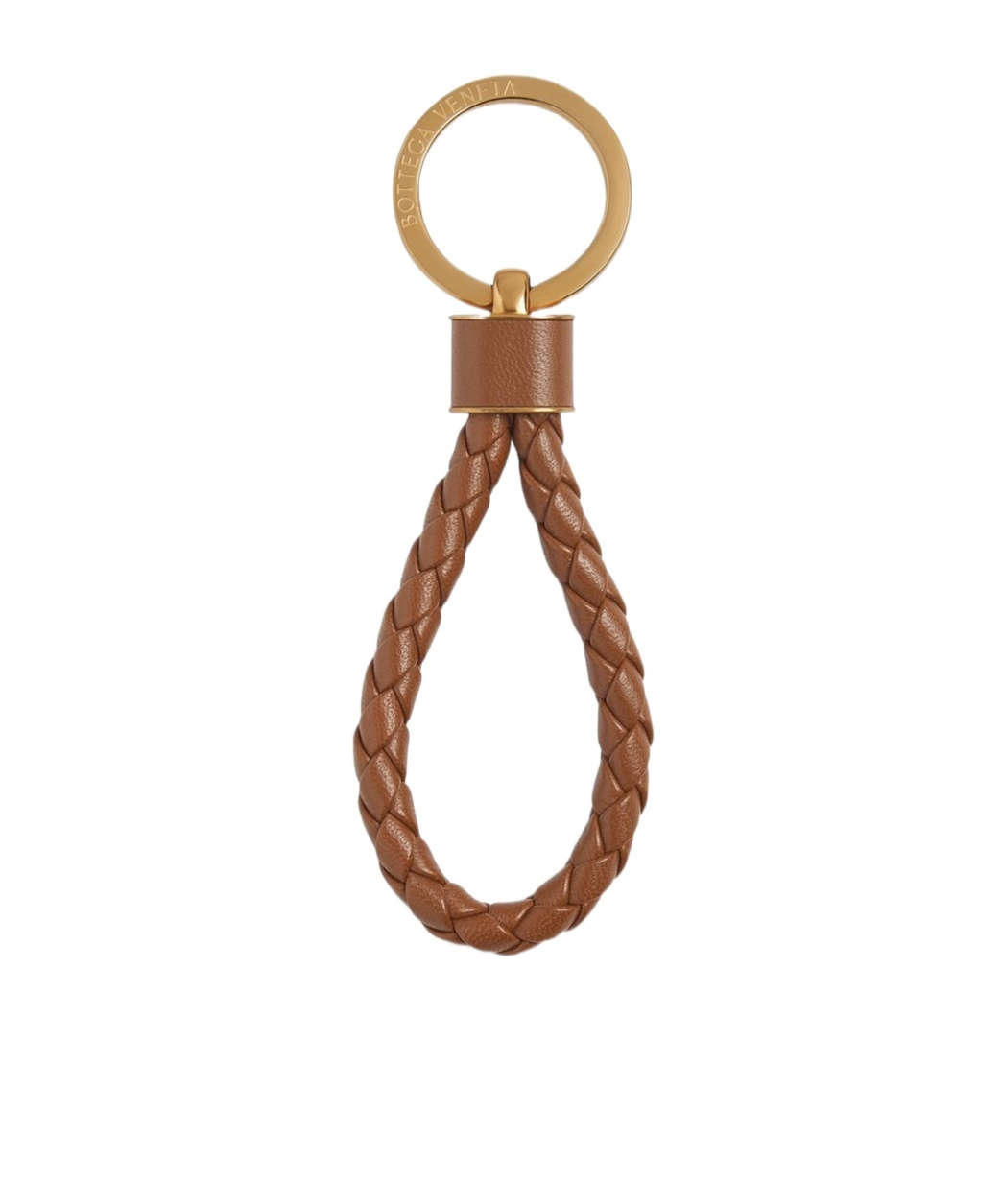 Bottega Veneta Women Intreccio Leather Key Ring In Brown