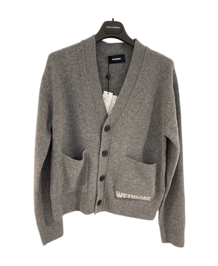 We11 Done Logo-embroidered Knitted Cardigan In Gray