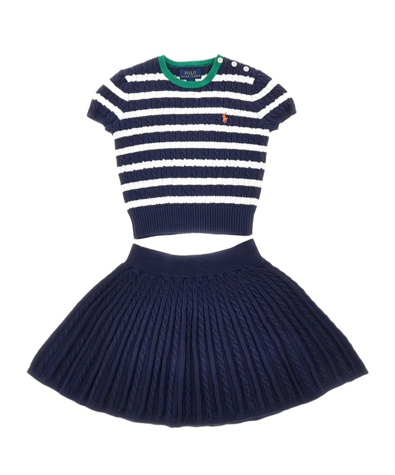 Ralph Lauren Knitted Sweater And Skirt Two-piece Set In Blue