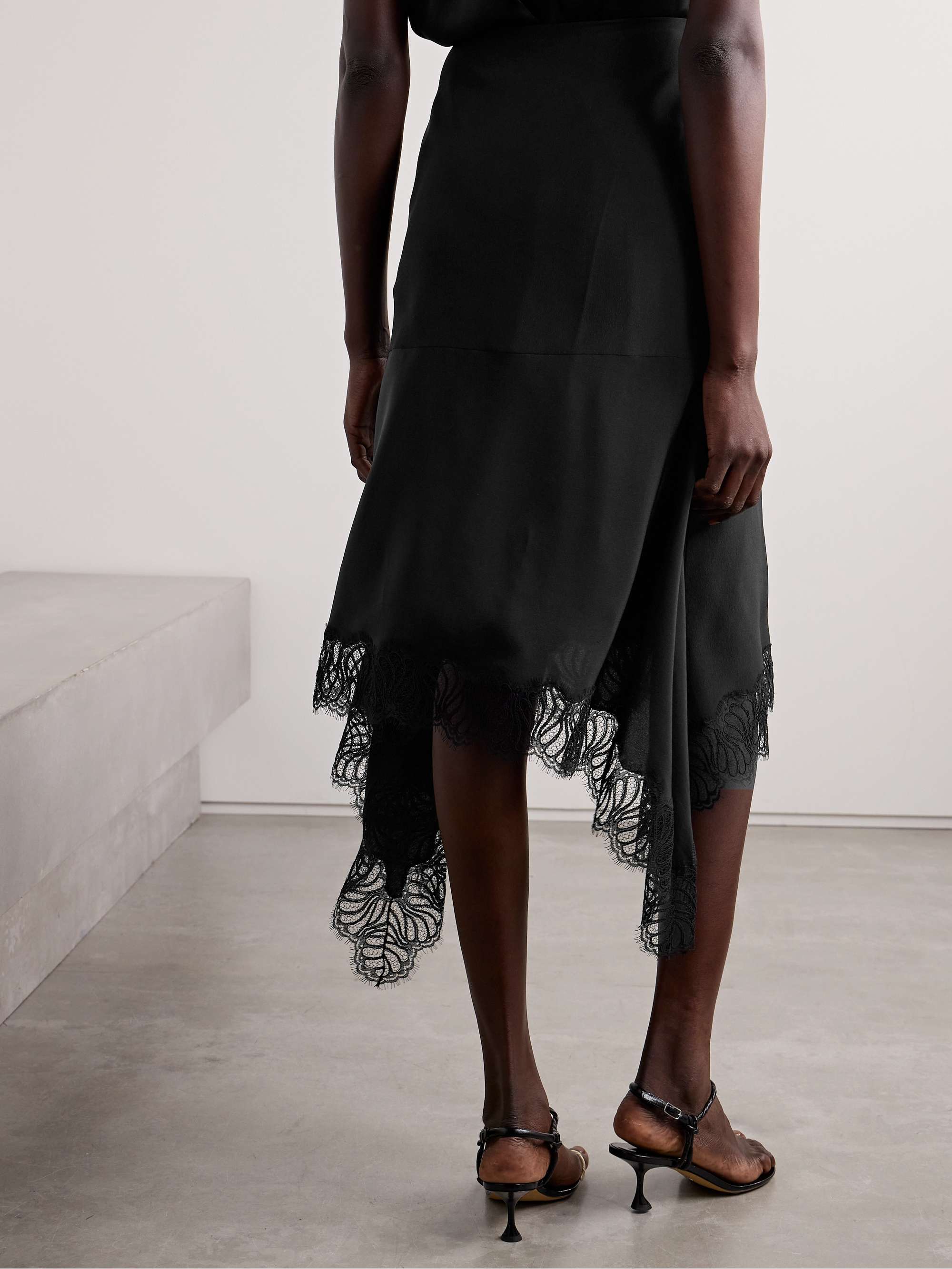 Stella Mccartney Asymmetrical Lace Trimmed Skirt In Black
