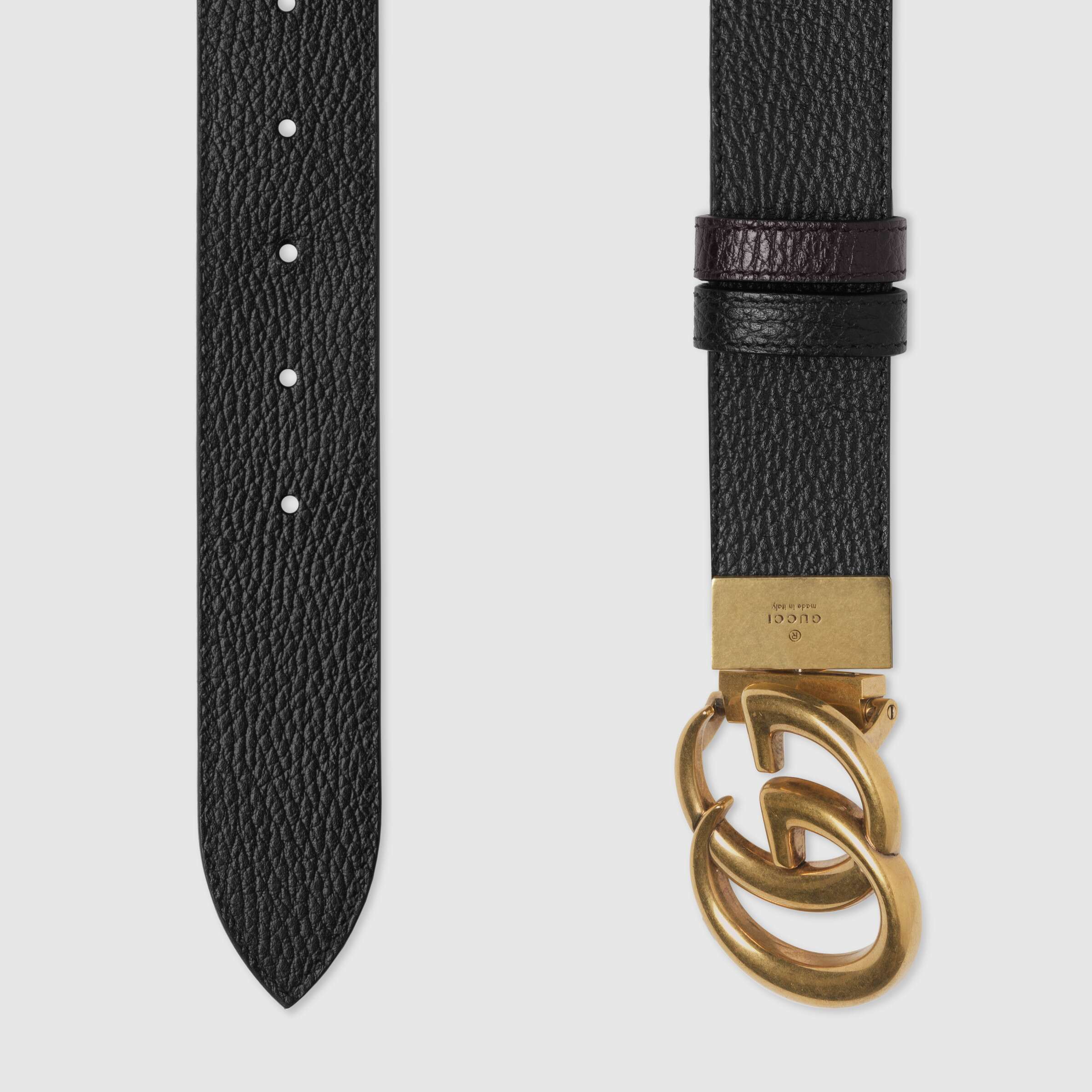 GUCCI REVERSIBLE LEATHER BELT WITH DOUBLE G BUCKLE