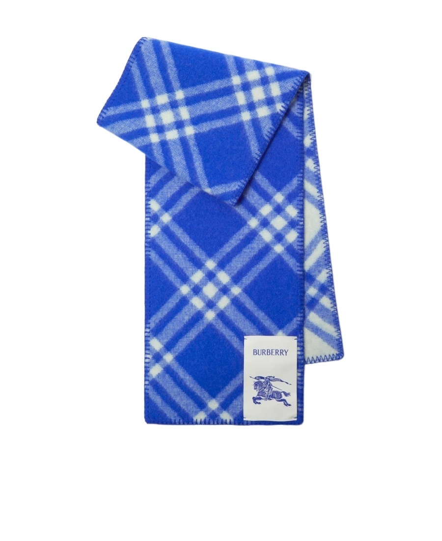 Burberry Check-print Wool Scarf In Blue