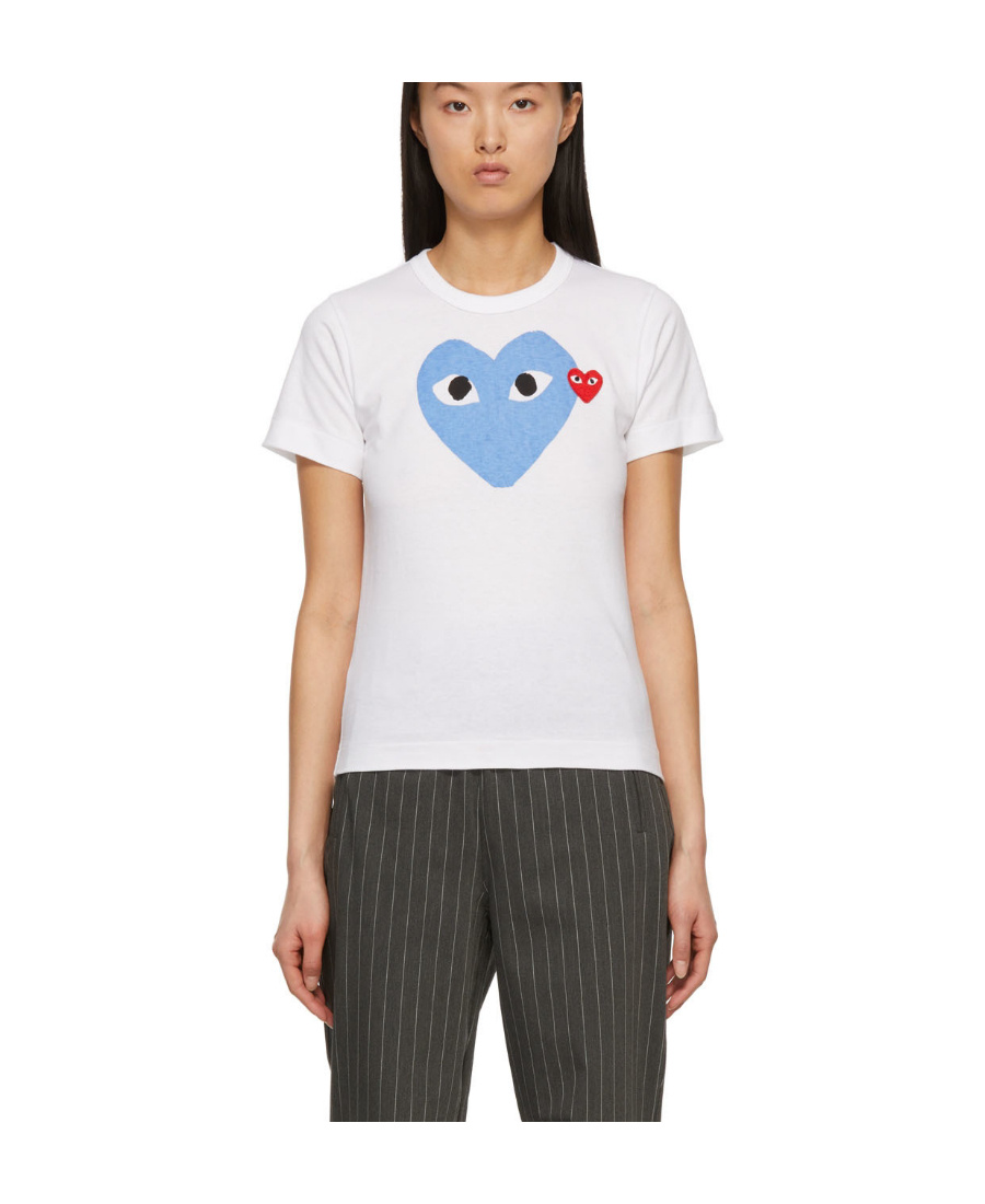 Shop Comme Des Garçons Play Printed T-shirt With Round Collar Pattern In White