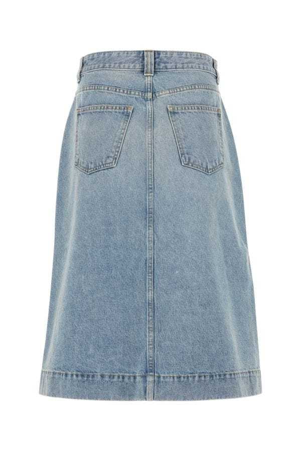 Shop Khaite Charlene Midi Denim Skirt In Gray