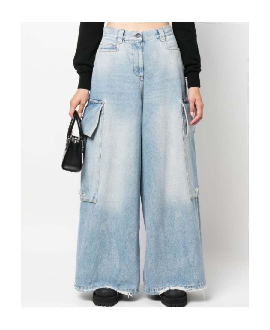 Palm Angels Blue Wide-leg Jeans In Blue