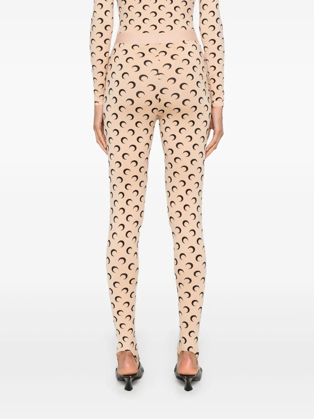 Marine Serre High-waisted Leggings With Crescent Moon Pattern In Brown