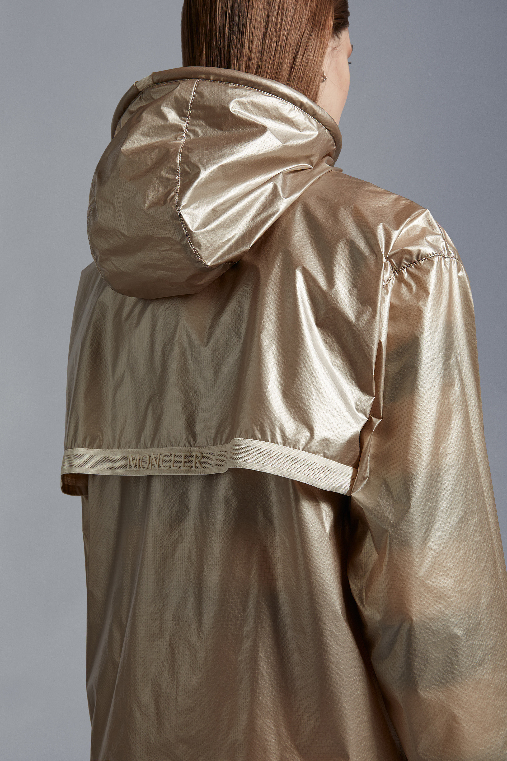 Moncler Hooded Jacket With Side Pockets And Cuffs In Neutral