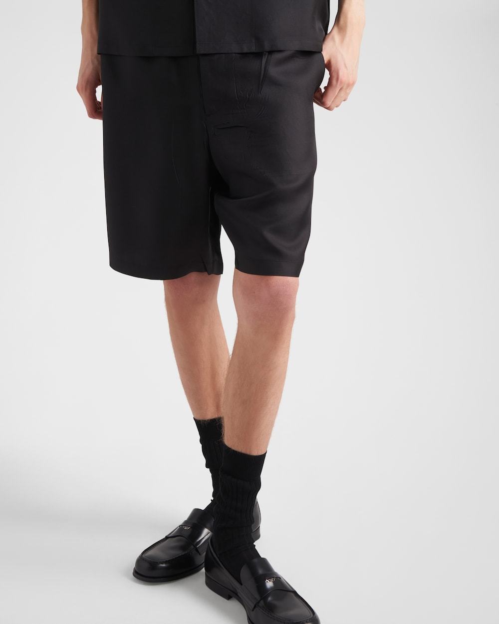 Prada Elastic Rope Belt Shorts In Black