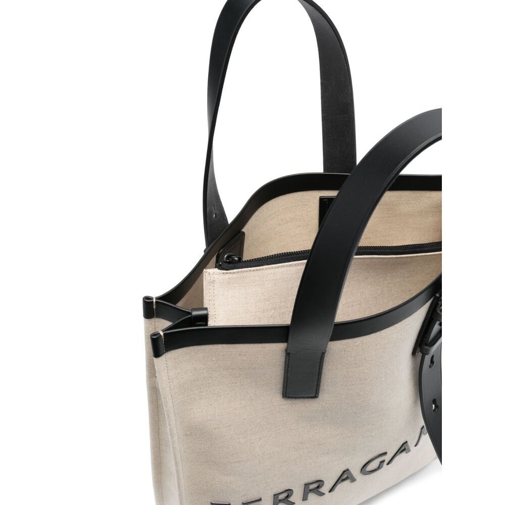 Ferragamo Salvatore  Logo Patch Top Handle Tote Bag In Nude