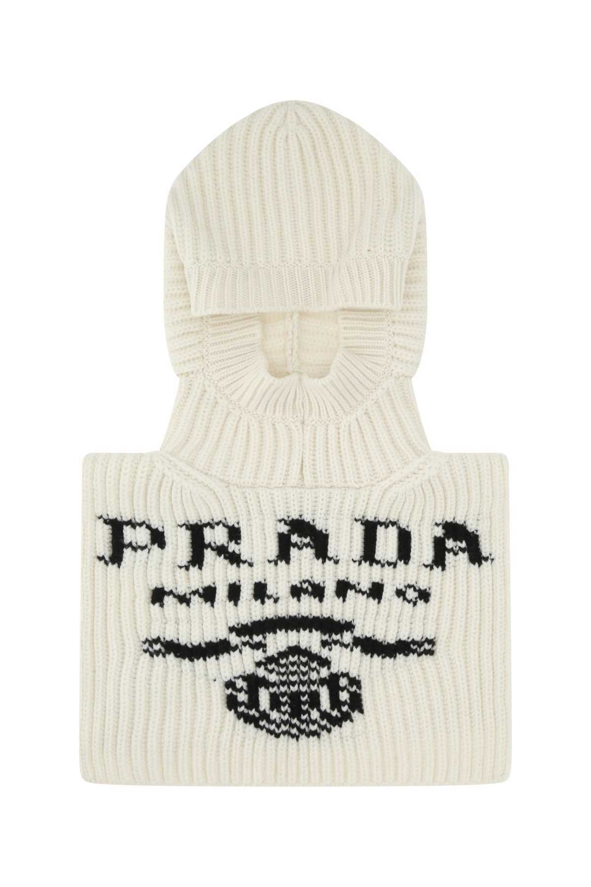 Prada Women's Ivory Cashmere Balaclava In White
