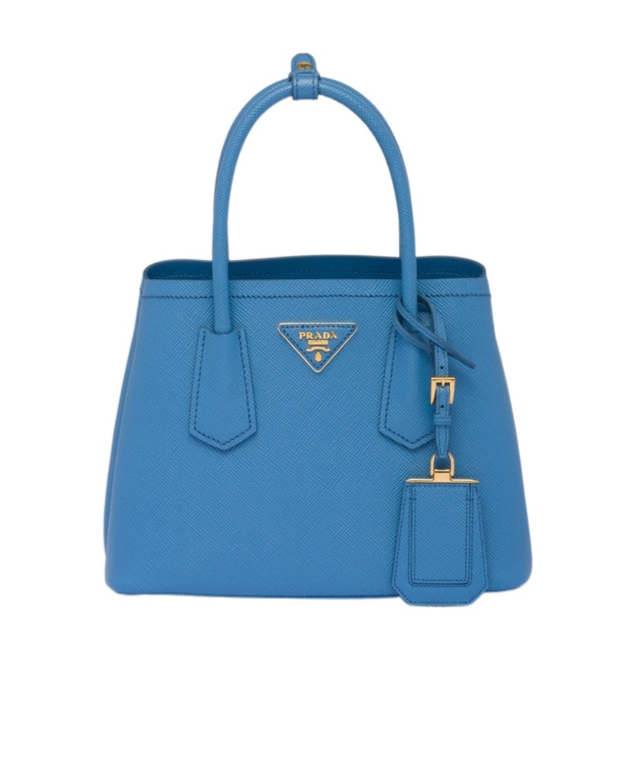 Prada Leather Logo-patch Shoulder Bag In Blue