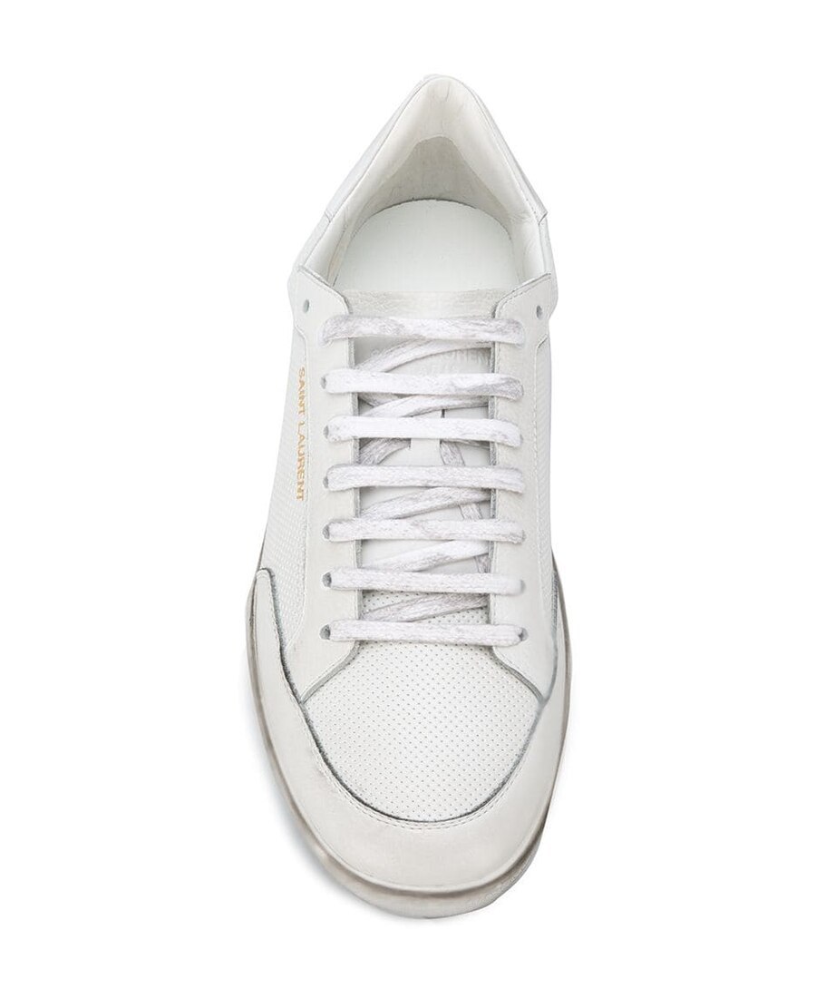 Saint Laurent Black Leather Flat Shoes In White