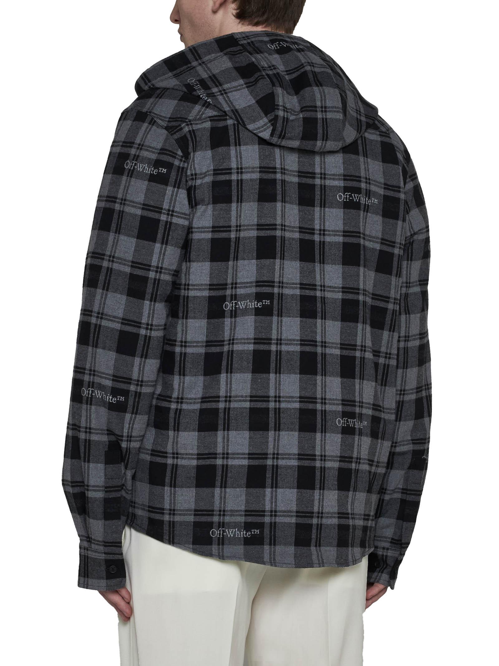 Off-white Hooded Flannel Shirt In Black