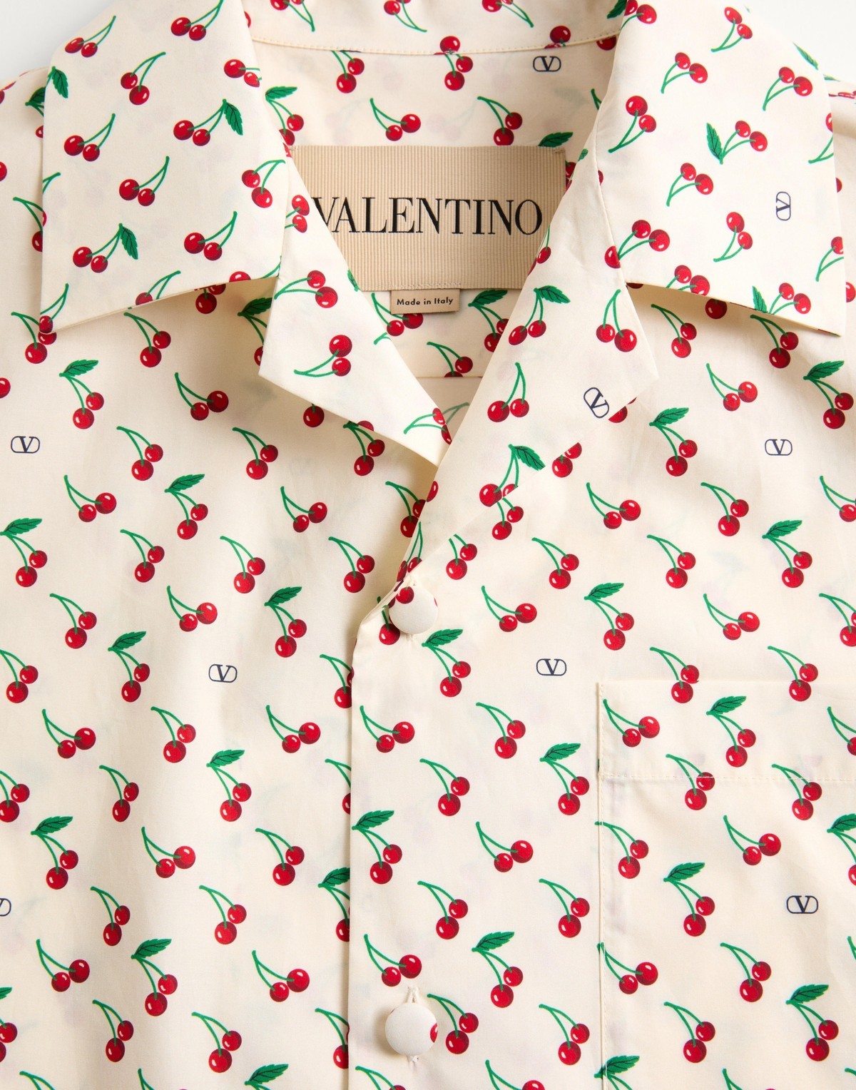 Valentino Cotton Poplin Bowling Shirt With Cherryfic Print In White