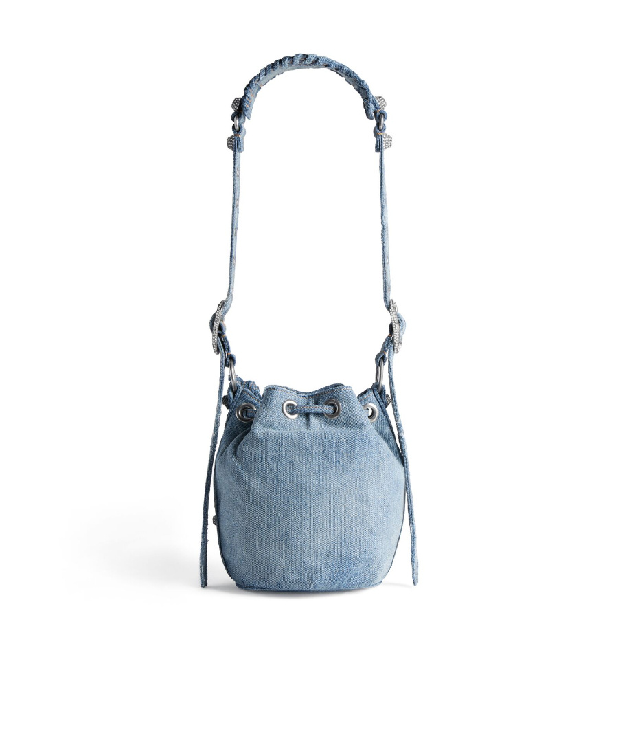 Balenciaga Green Leather Shoulder Handbag With Magnetic Closure And Metal Details In Blue