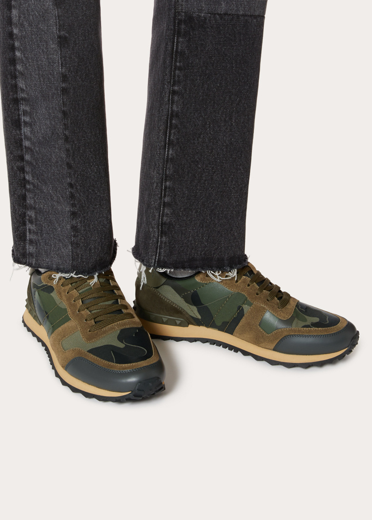 Shop Valentino Camouflage Rockrunner Sneaker In Black