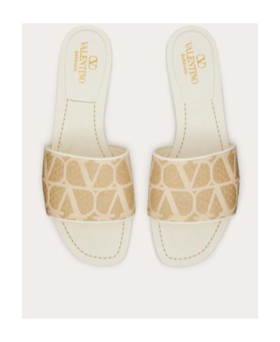 Valentino Sandalo Slide In Rafia Toile Iconographe In Nude