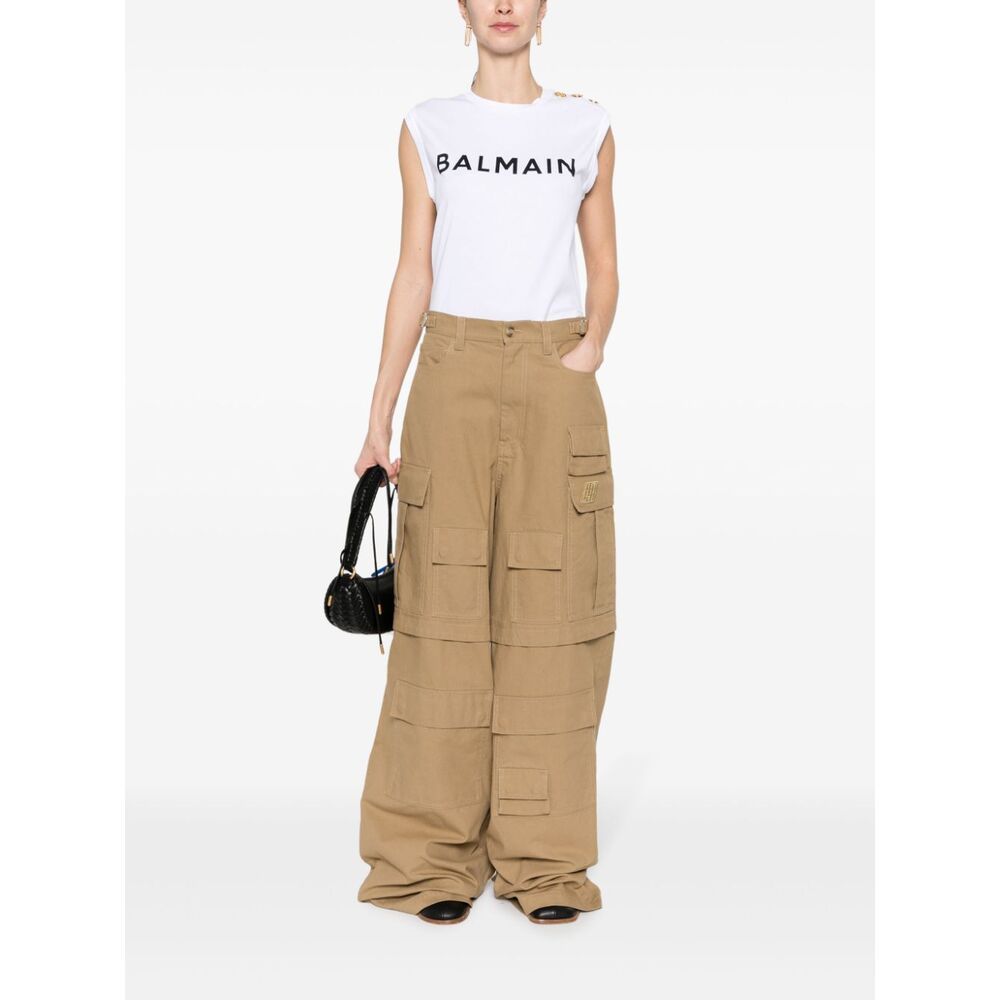 Balmain Button-detail Logo-print Tank Top In White