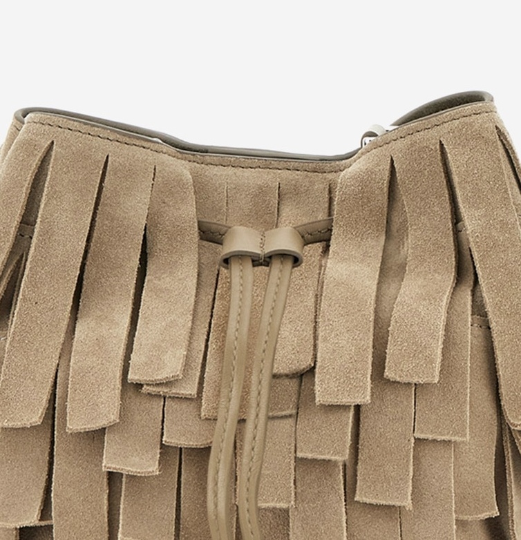 Hogan Hocket Mini Bucket Bag In Suede With Fringe Workmanship In Nude