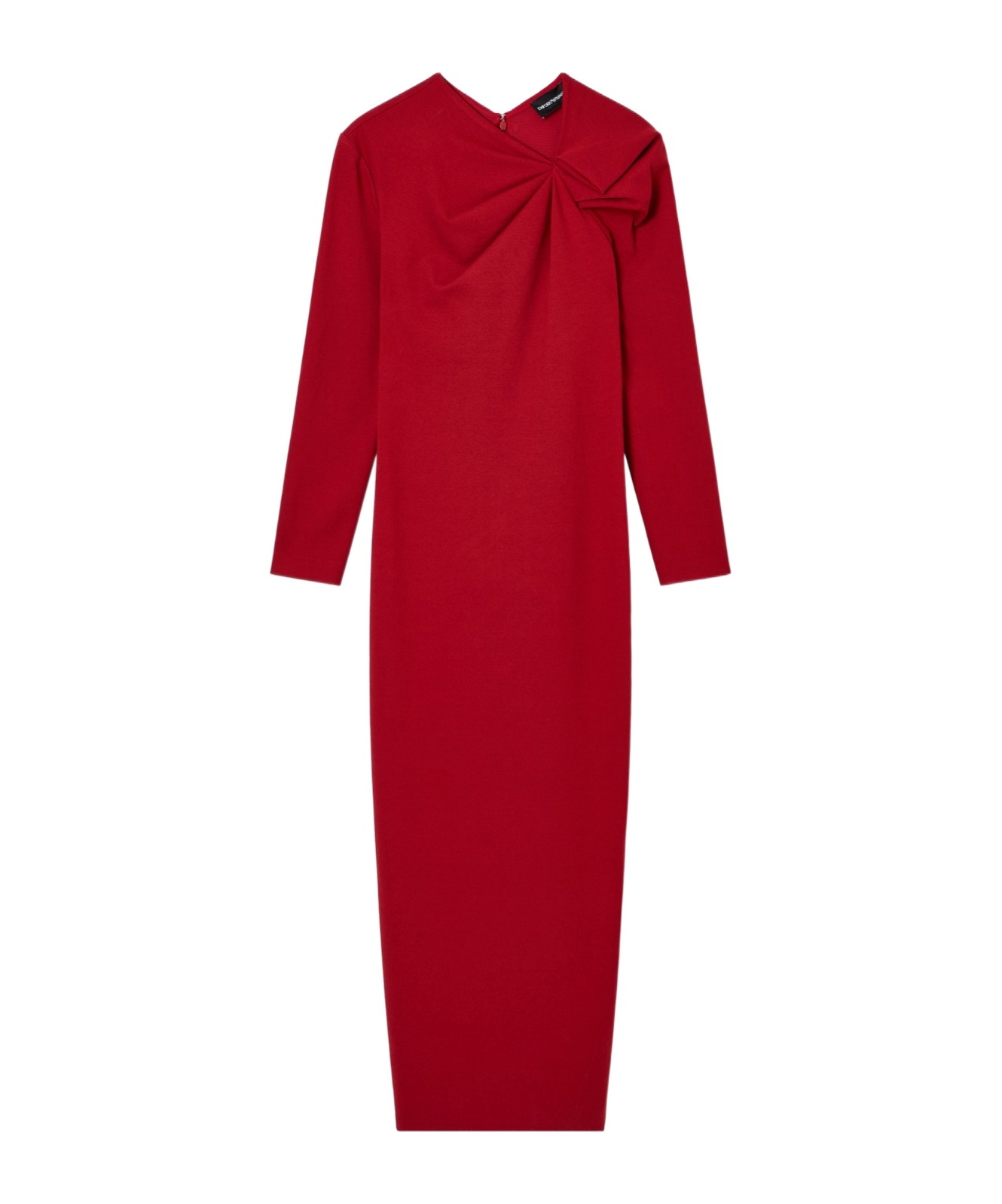 Emporio Armani Asymmetric Neckline Long Sleeve Midi Dress In Red