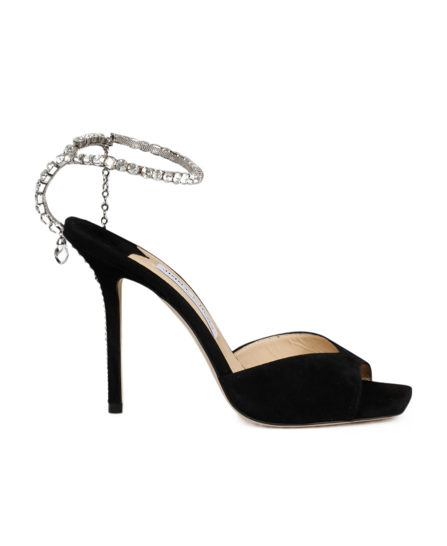 Jimmy Choo Saeda 100 Suede Leather Sand In Black