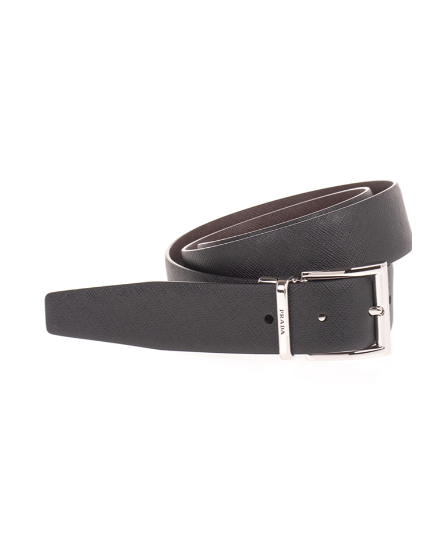 Prada Saffiano Leather Reversible Belt In Black