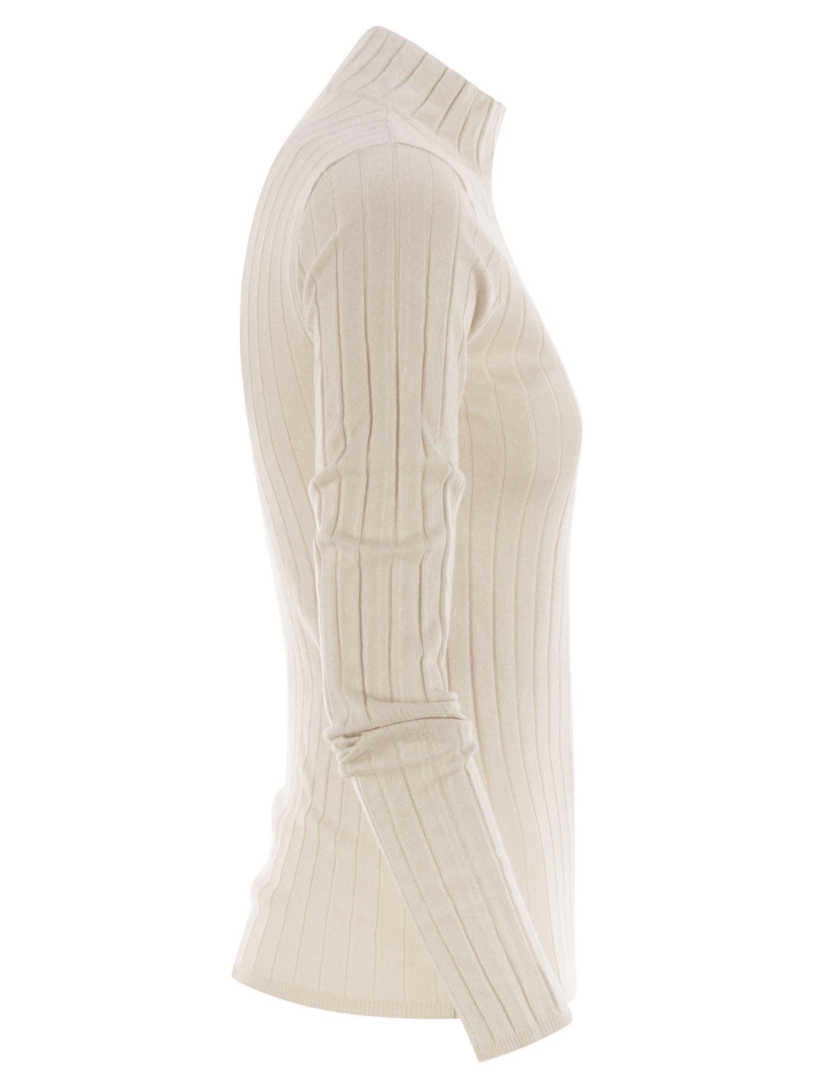 Brunello Cucinelli Women Lightweight Cashmere And Silk Broad Rib Sweater In Neutral