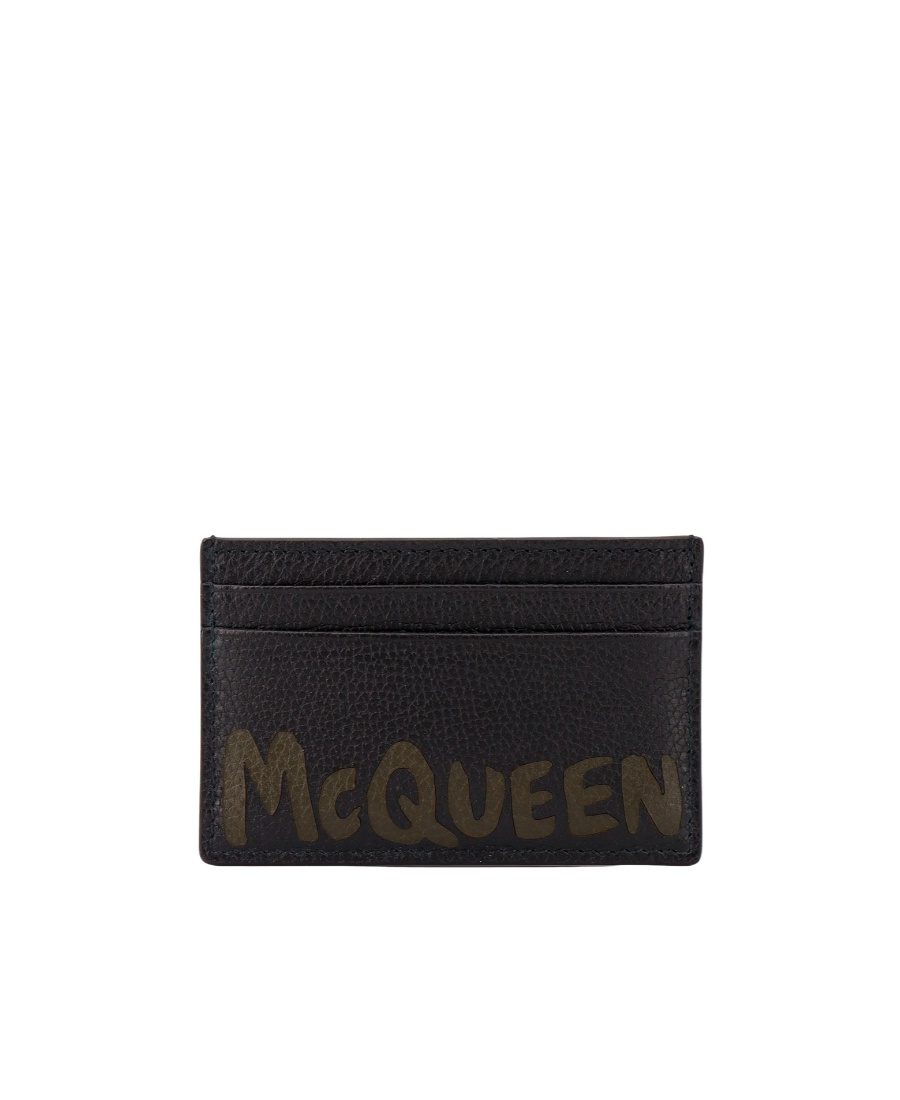 Alexander Mcqueen Graffiti Pebbled-leather Cardholder In Black