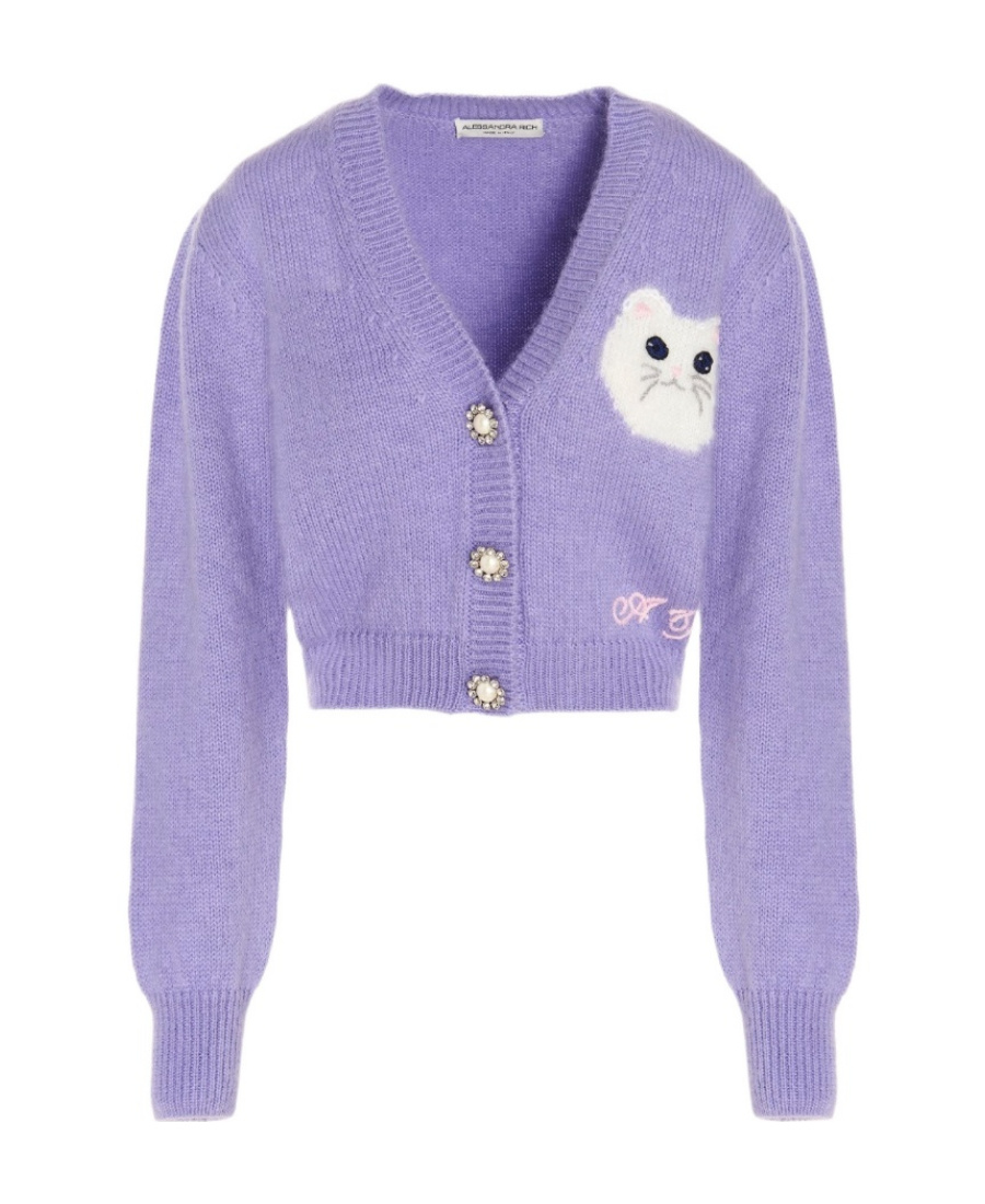 Alessandra Rich Embroidered Button-up Cardigan In Purple