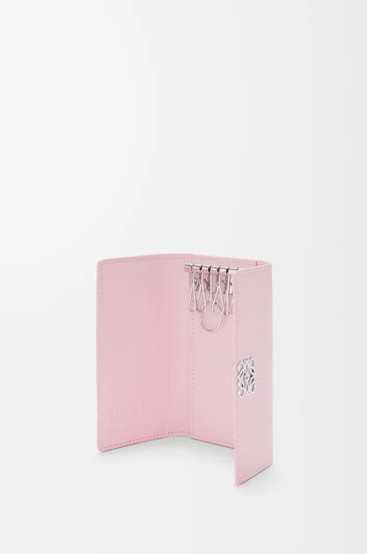 Loewe Anagram Key Case In Pebble Grained Calfskin In Pink