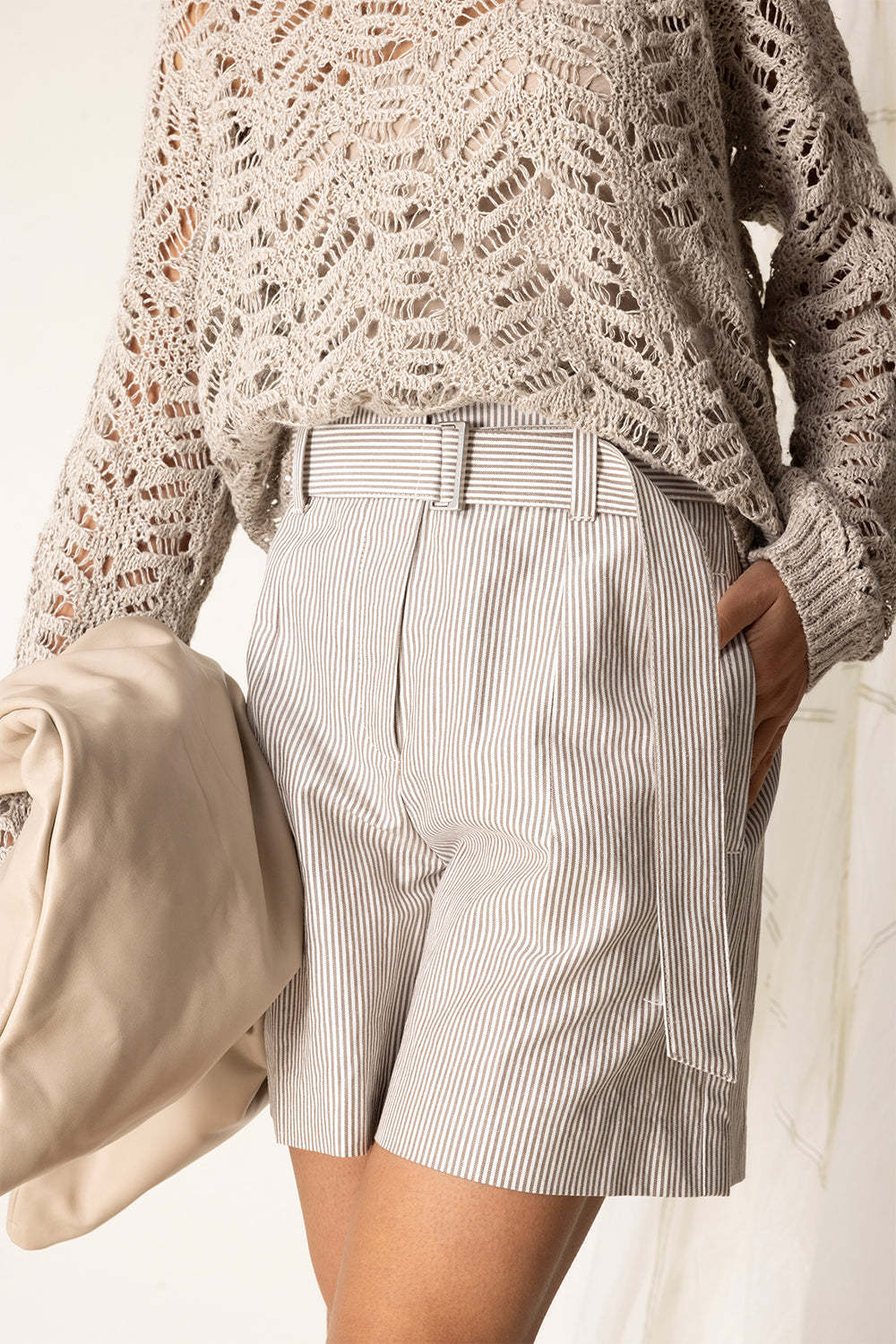 Shop Brunello Cucinelli Belted Tailored Short In White