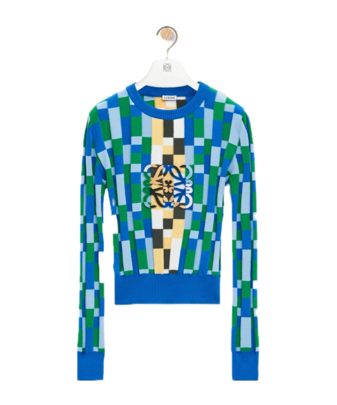 Loewe Anagram Appliquéd Checked Intarsia Cotton Sweater In Multi-color