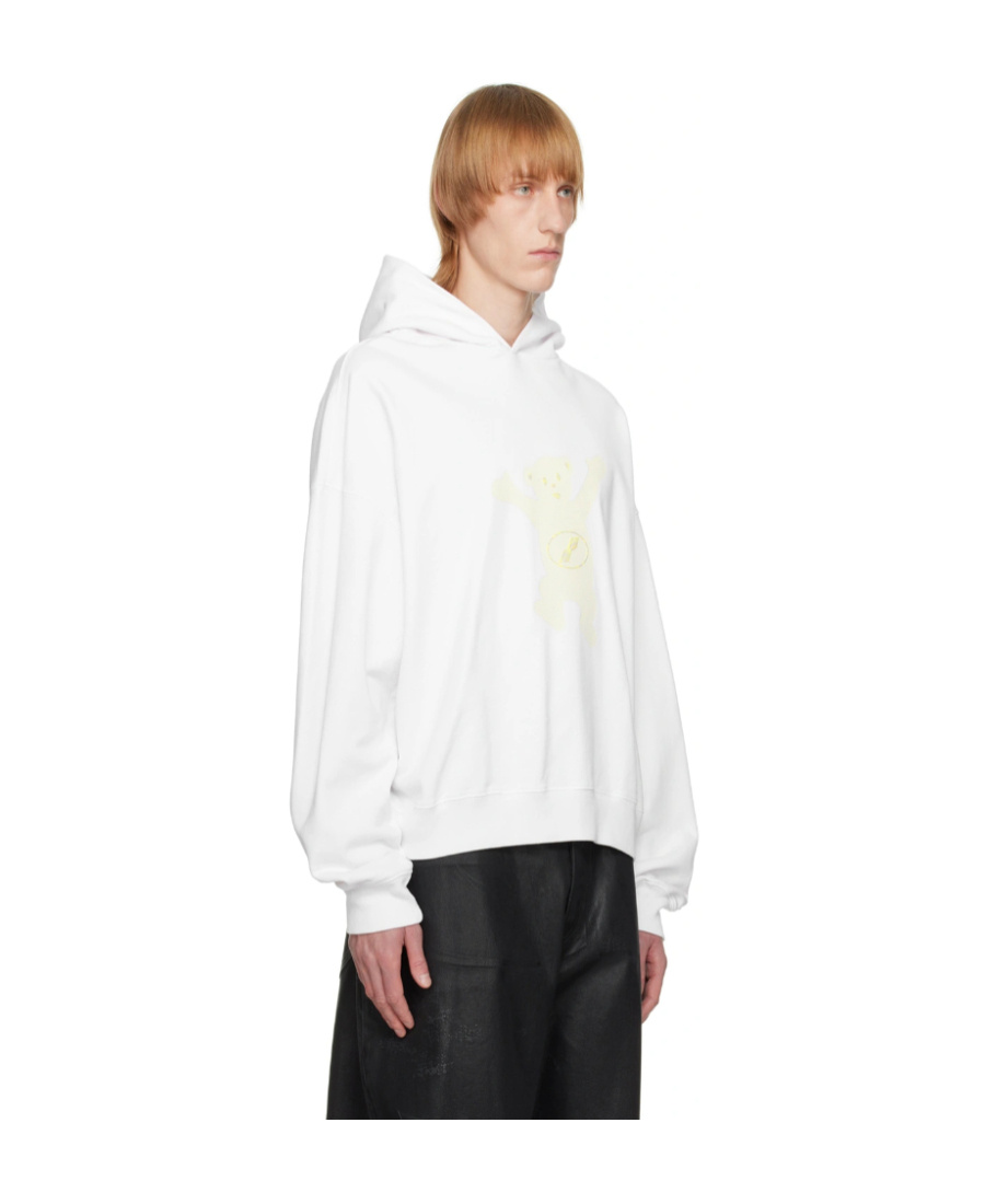 We11 Done New Teddy Logo Cotton Hoodie In White