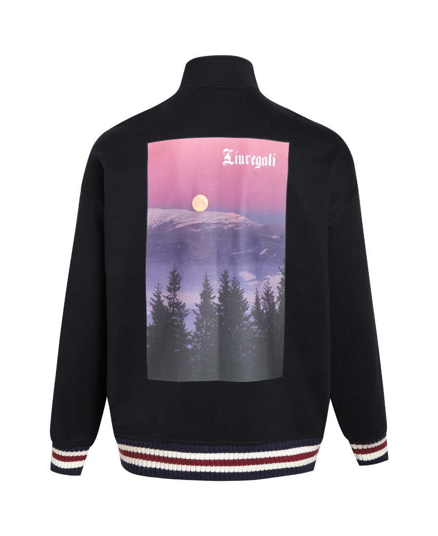 Liuregali Logo Sunset Printed Casual Jacket In Black