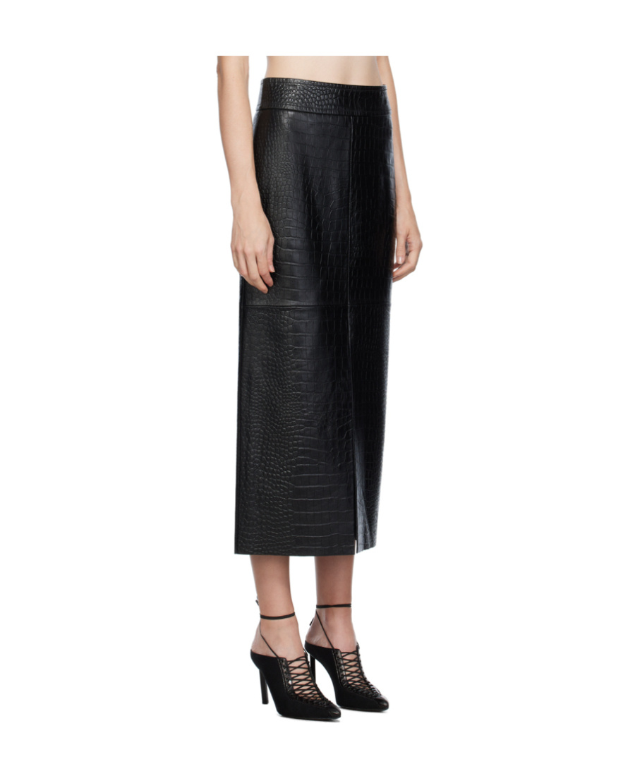 Helmut Lang Black Embossed Leather Midi Skirt In Black
