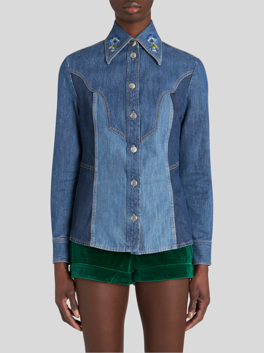 Etro Blue Cotton Shirt In Blue