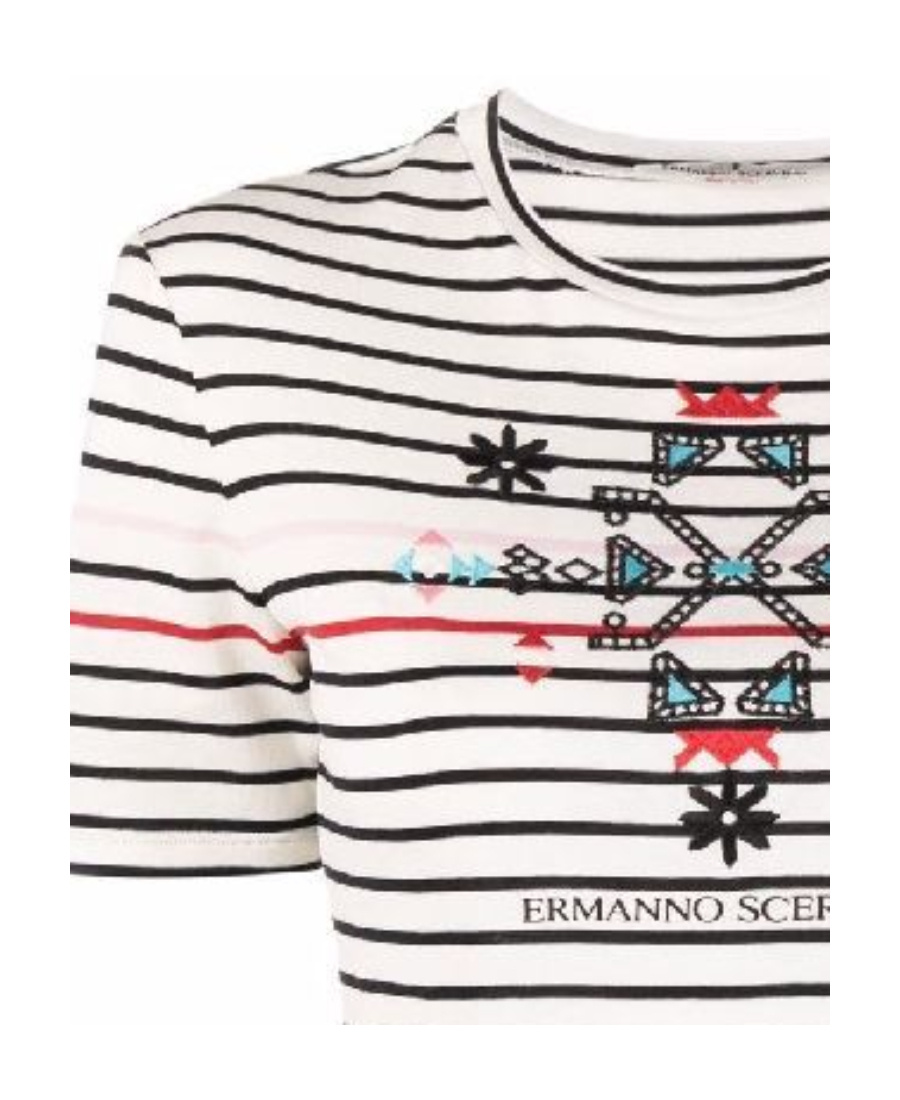 Ermanno Scervino Embroidered-design Stripy Cotton T-shirt In White
