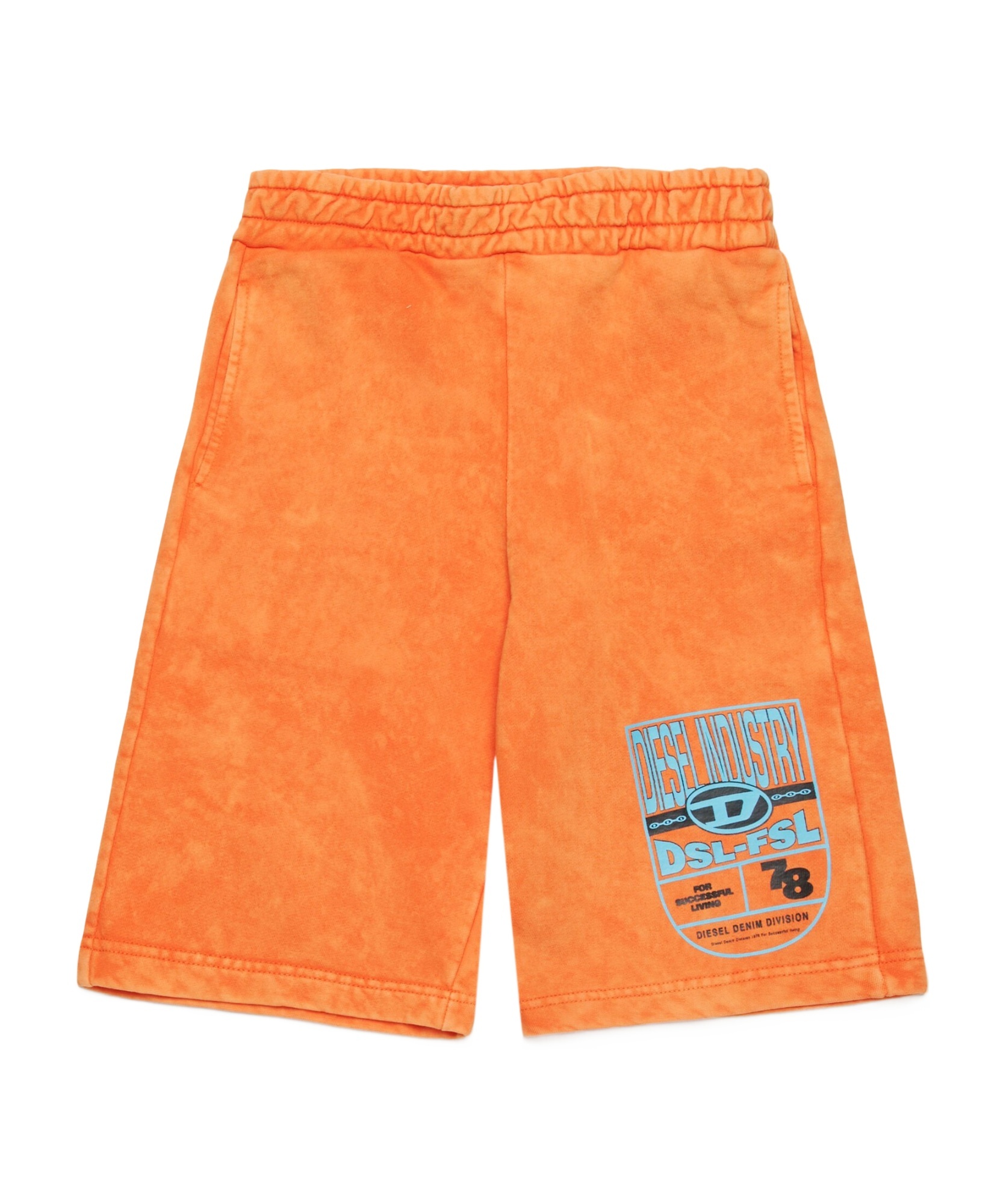 Diesel Marbled Sweat Shorts With Graphic Print In Orange