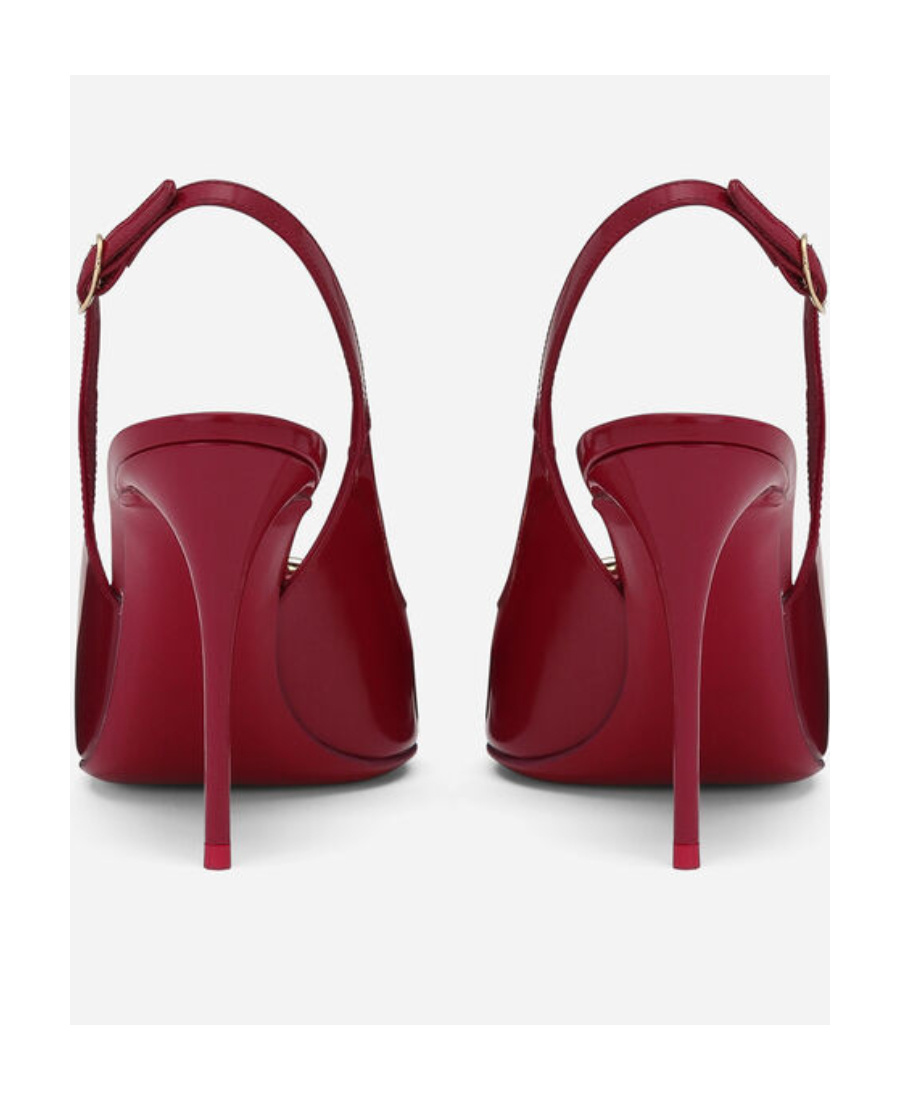 Dolce & Gabbana Glossy Red Slingback Pumps With Gold Logo In Red