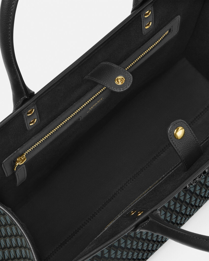 Versace Large La Medusa Tote Bag With V Print In Black