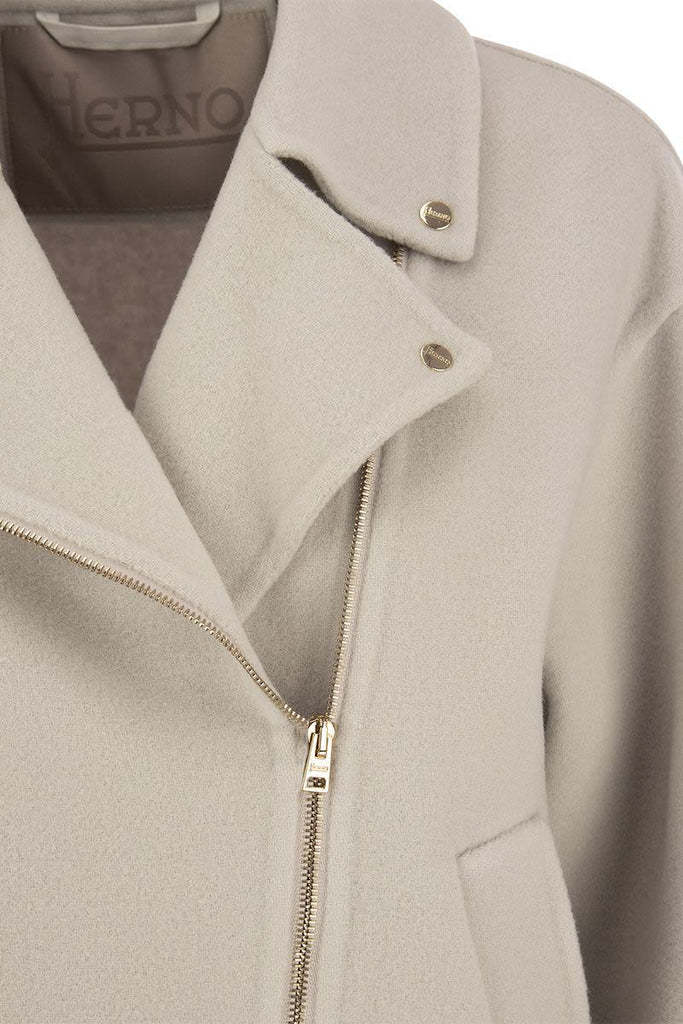 Herno Biker Jacket In Virgin Wool In Nude