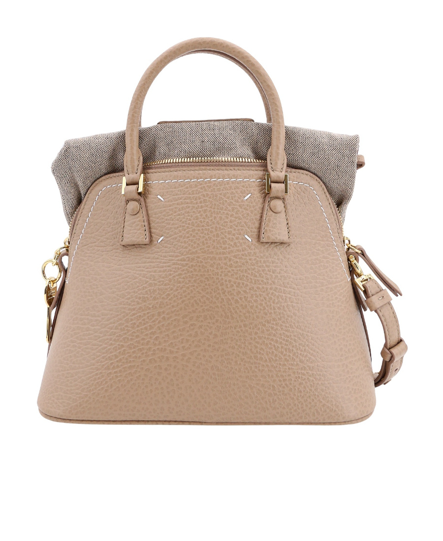 Maison Margiela Leather Handbag With With Logo Patch In Nude