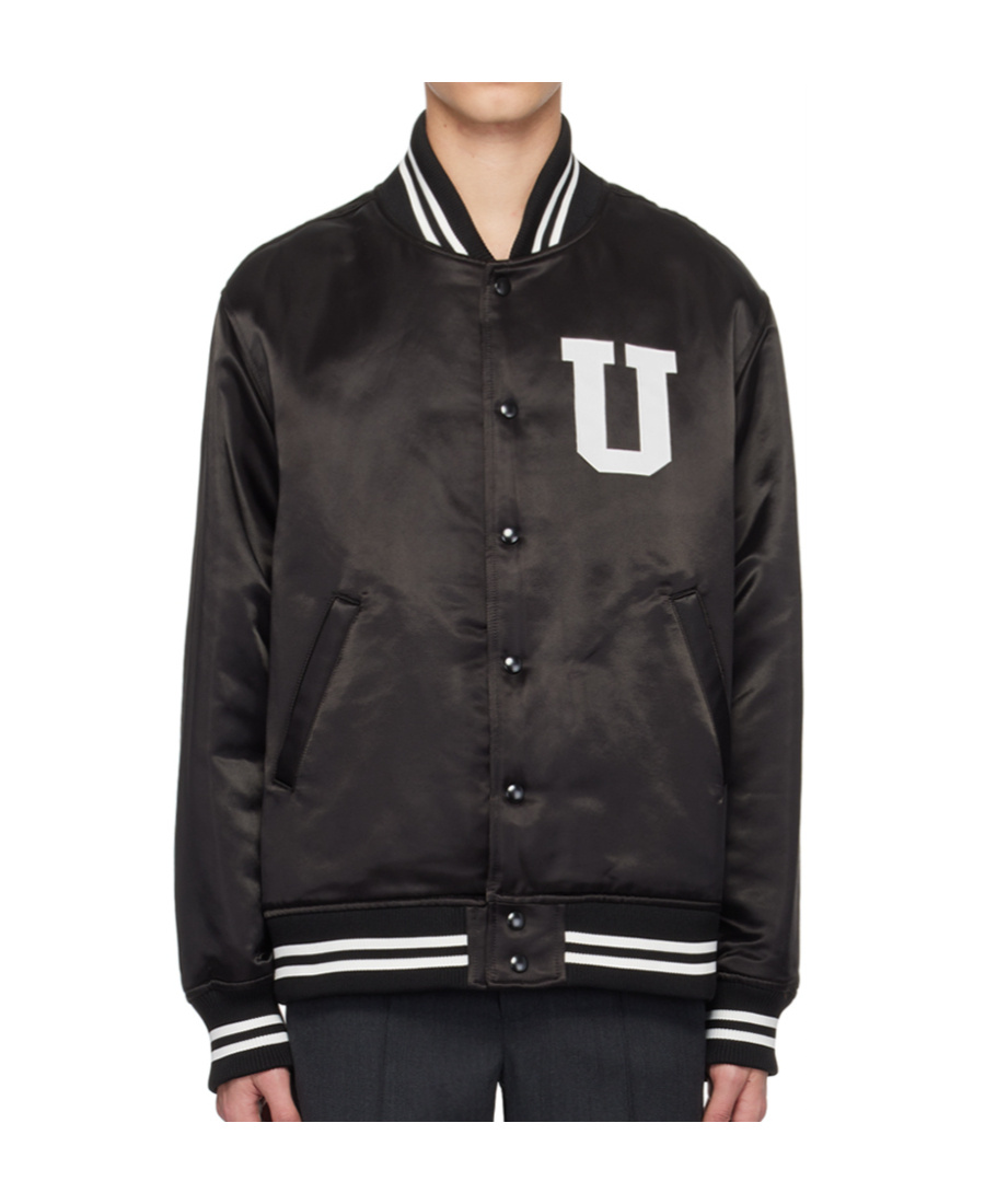 Undercover Satin Stadium Bomber Jacket In Black