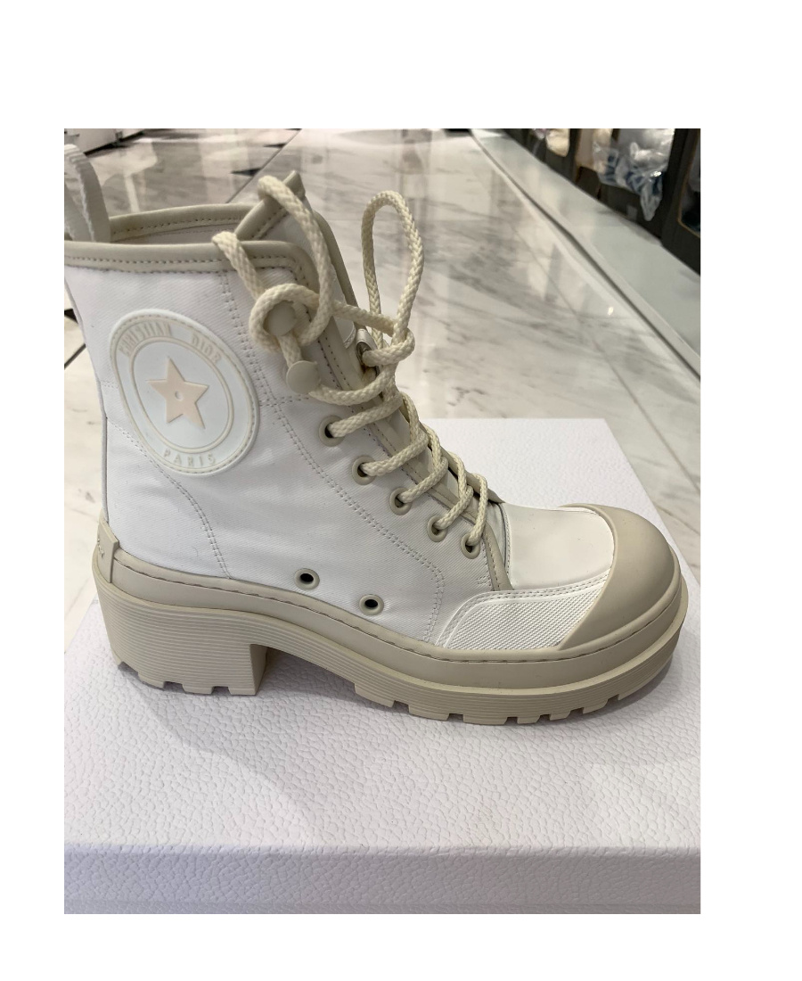 Dior Lace Up Short Boots In White