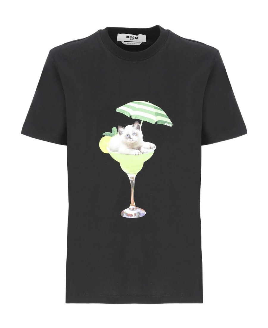 Msgm Cat Printed T-shirt In Black