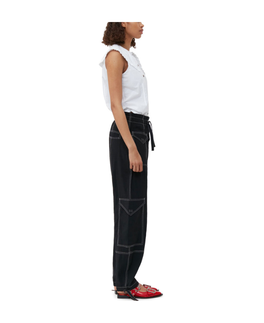 Ganni Straight Leg Cargo Pants In Black