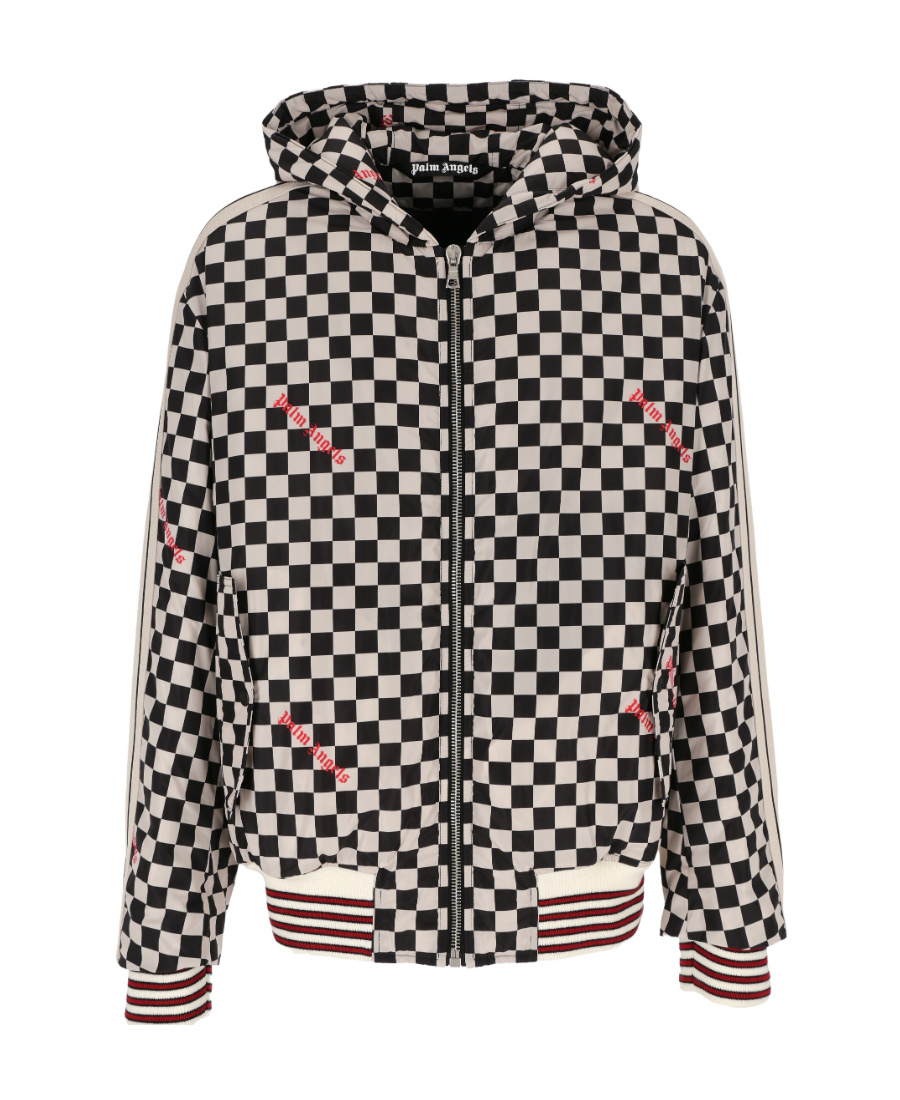 Palm Angels Zip-up Hooded Jacket In Black