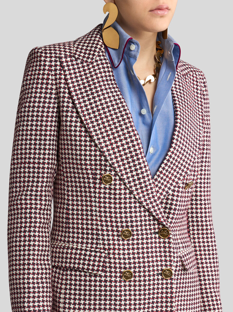 Etro Houndstooth-pattern Double-breasted Jacket In Multicolor