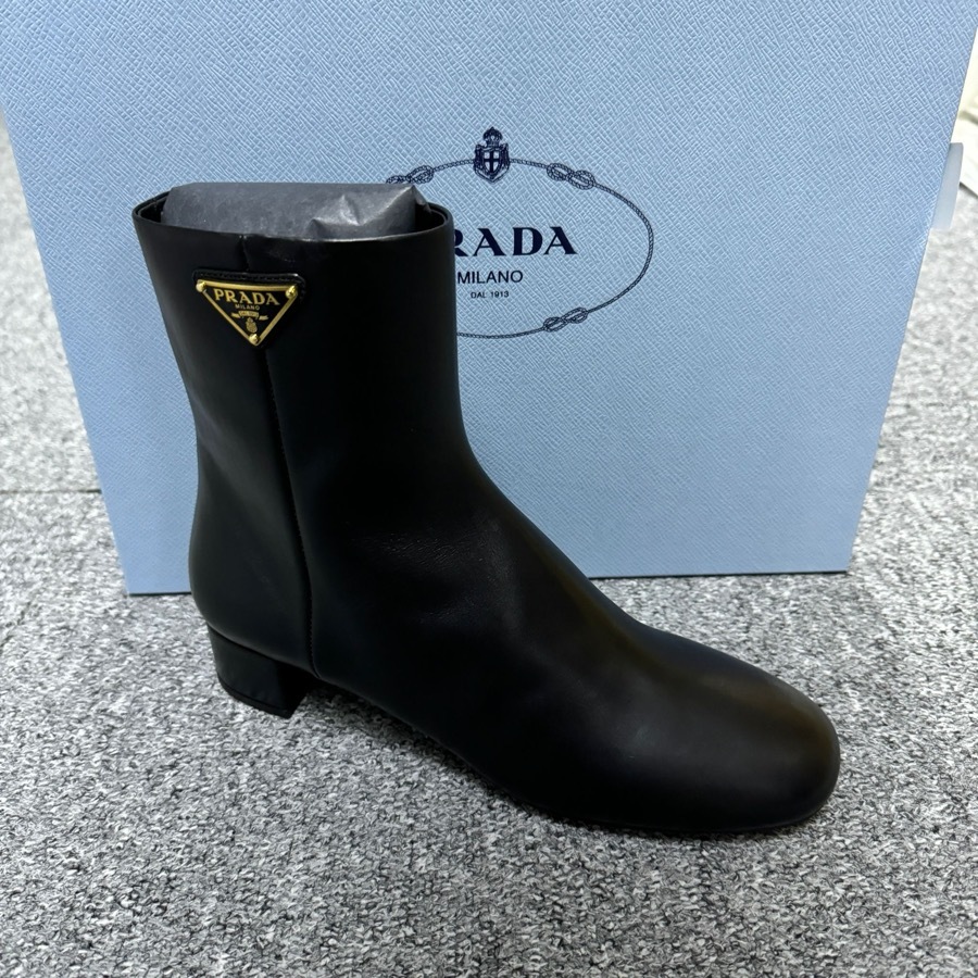 Prada Round-head Short Boots In Black