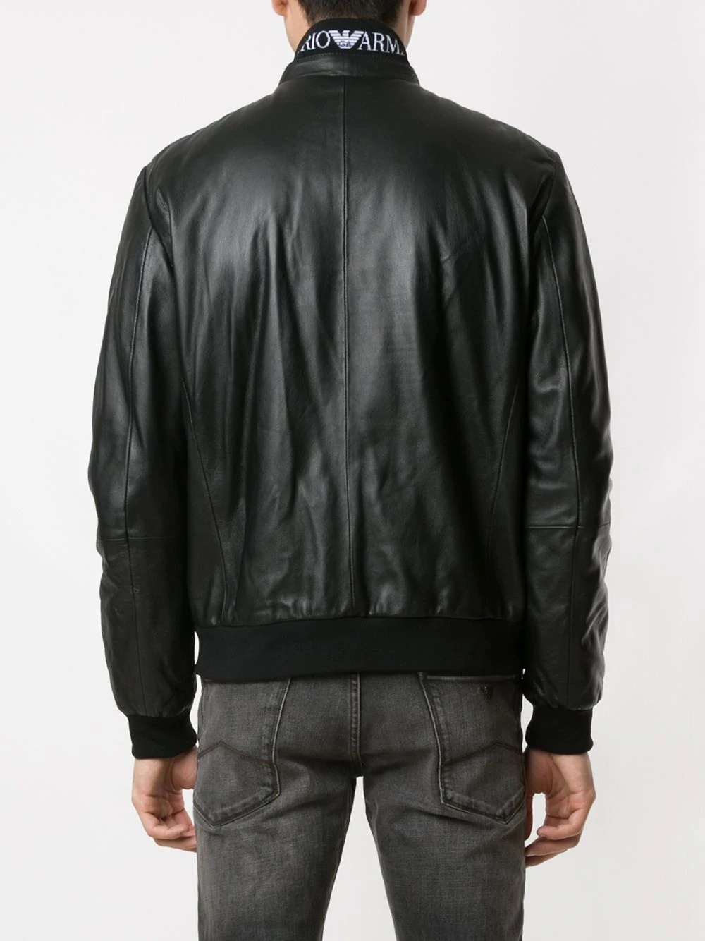 Emporio Armani Blouson Aus Nylon Mit Durchgehender Mikro-stickerei Mit Adler-motiv In Black